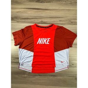 Nike Dri-FIT Womens Colorblock Graphic Crop Training T-Shirt Red White Large